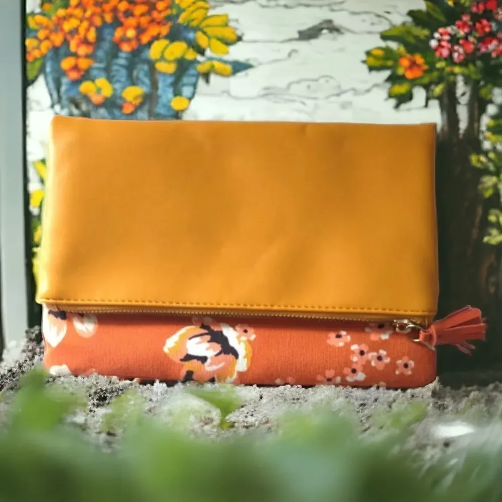 Rachel Pally Zahara Clutch Envelope Folding Floral Orange Blossoms Vegan Leather